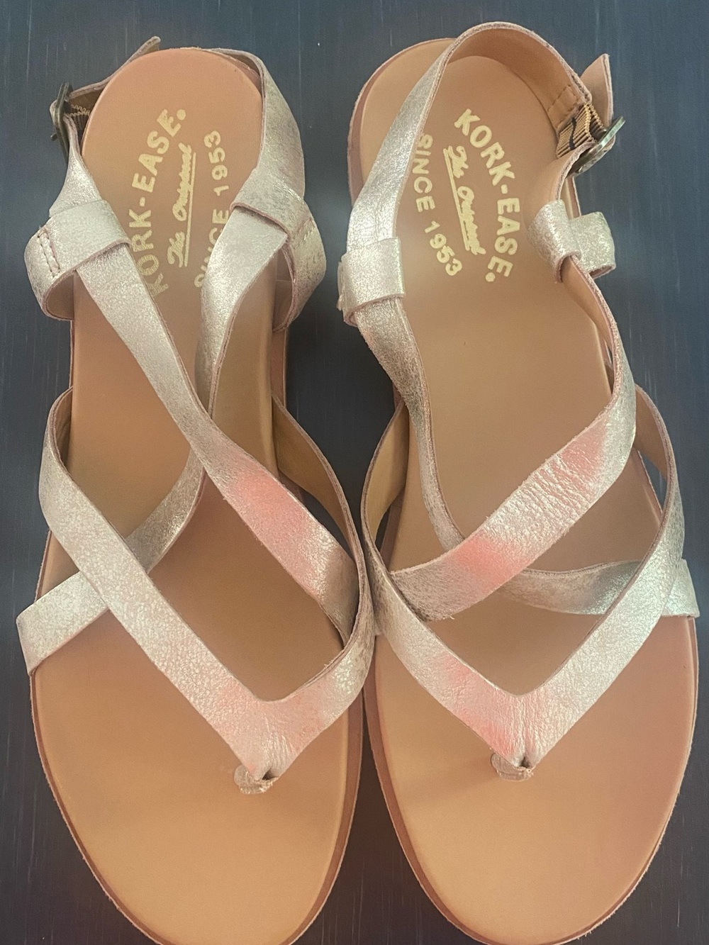 Kork-Ease Women's Metallic Rose Strappy Sandals